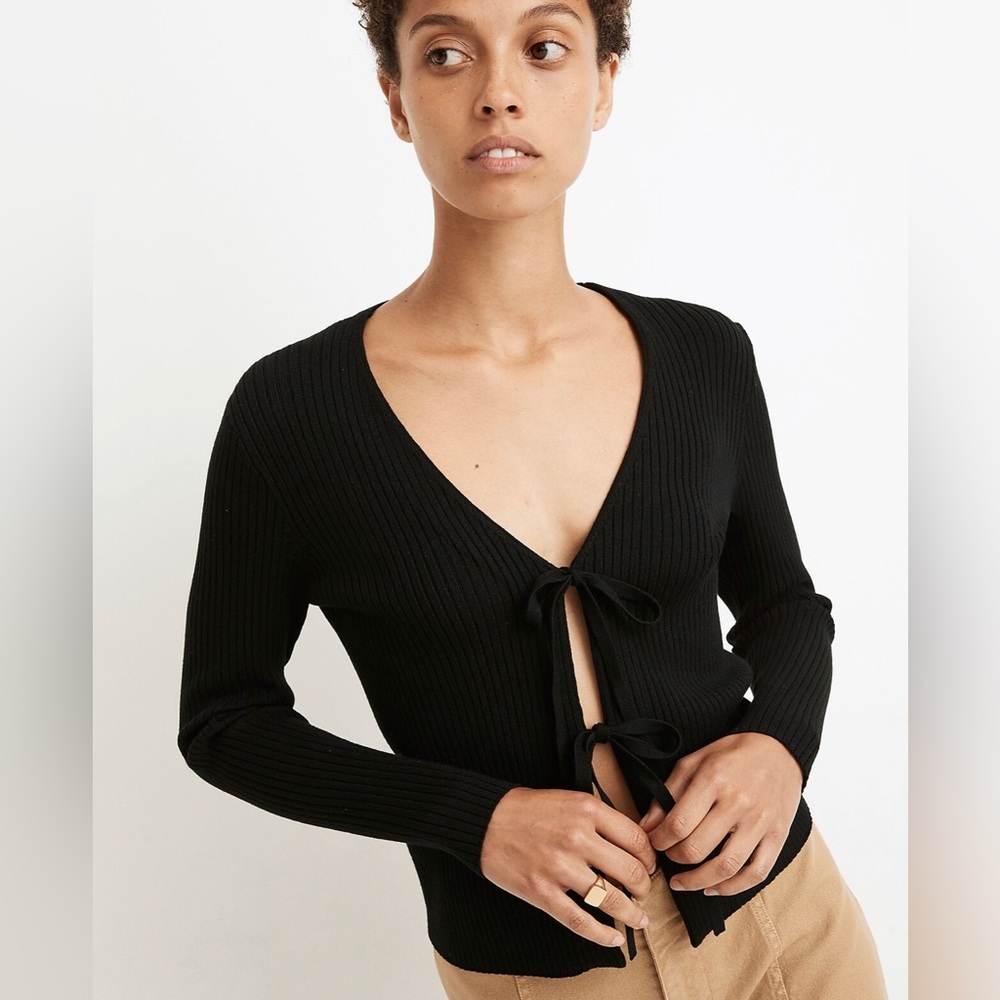 Madewell Tie-Front Bellemoor Ribbed Cardigan Sweater